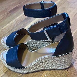 Franco Sarto Black Espadrille Wedge Sandals with Ankle Strap